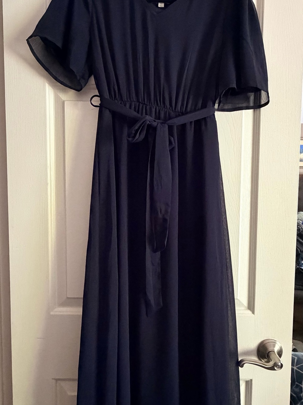 Navy Maxi Dress with Waist Tie
